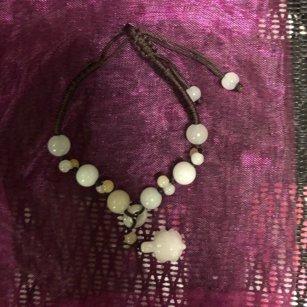 Asian Light Jade Carved Turtle Macramé Bracelet- 525 $30 or $25 w/offer